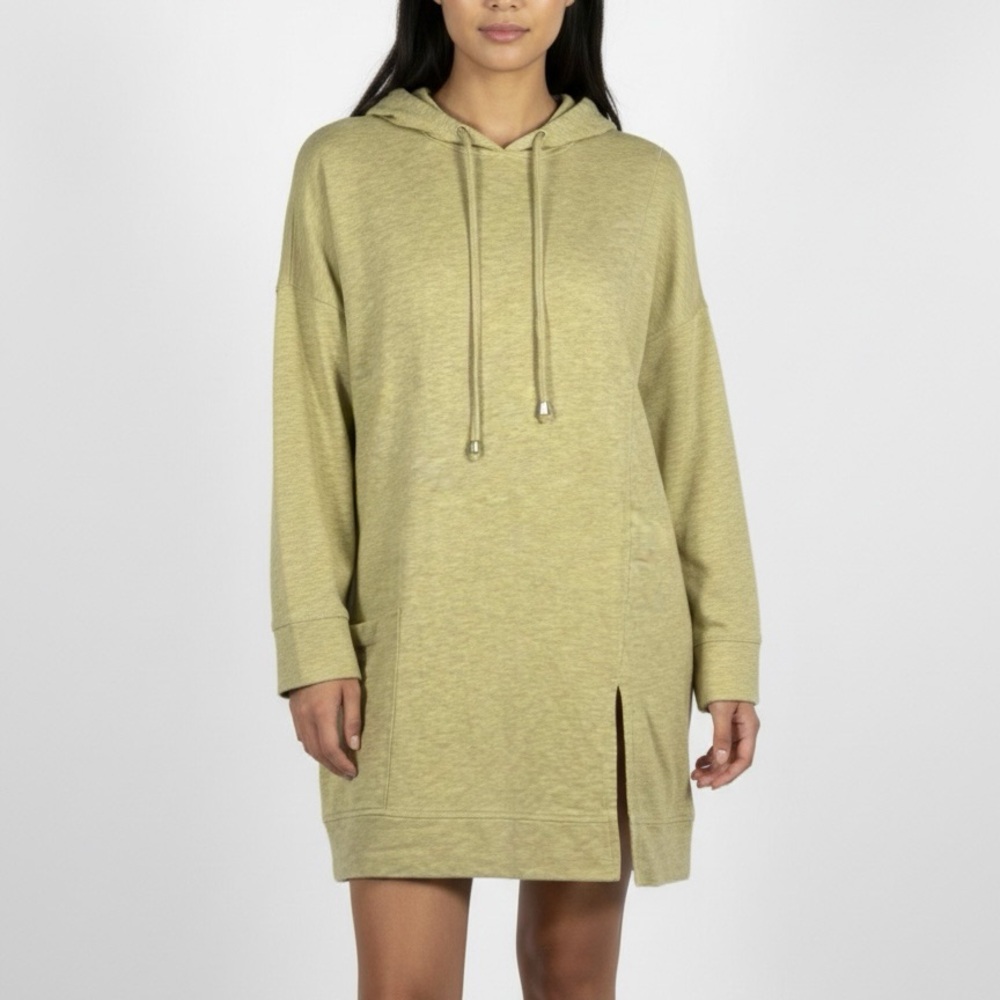 Soft Surroundings Soho Tunic Hoodie Dress Split Hem Pullover Sweater Yellow XS